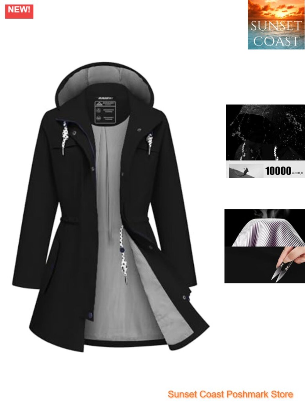 Waterproof Long Raincoat Hooded Windbreaker Trench Coat
